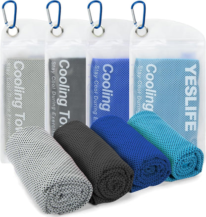 YESLIFE 4 Pack Cooling Towels 40"x12", Gym Towels for Men and Women, Soft Breathable Workout Towels for Yoga, Running, Sport, Workout, Camping, Fitness & More (Blue, Grey, Green, Pink)