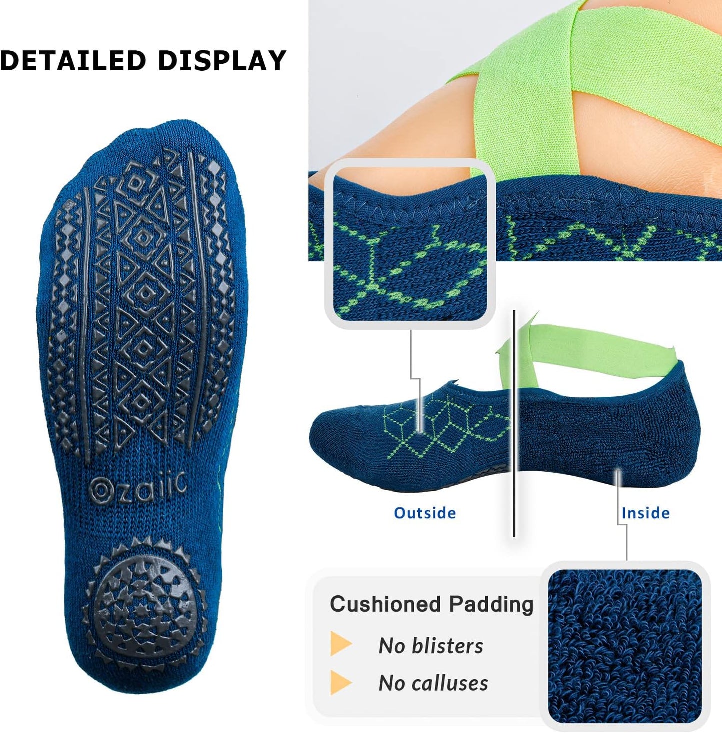Ozaiic Pilates Socks for Women Non Slip Grip, Yoga Socks with Grippers for Barre, Hospital, Ballet, Dance, Barefoot Workout
