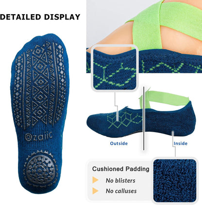 Ozaiic Pilates Socks for Women Non Slip Grip, Yoga Socks with Grippers for Barre, Hospital, Ballet, Dance, Barefoot Workout