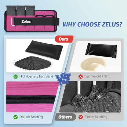 ZELUS 1 Pair Adjustable Ankle Weights, 2 4 6 8 10 lb Modularized Leg Weight Straps for Women Men, Weighted Ankle Weight Set with Removable Sandbags, 1-5 lb per Ankle Strap for Gym Yoga Jogging Walking