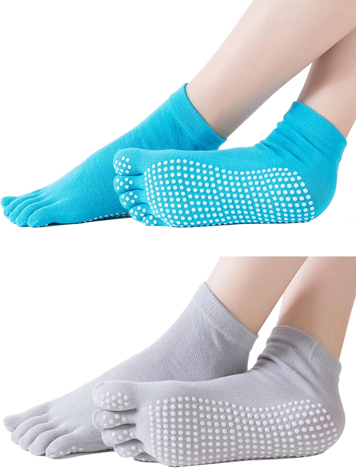 1/2 Pairs Grippy Socks Woman Pilates Grip Socks Non Slip Full Toe Barre Ballet Non Skid Yoga Socks One Size 5.5-9