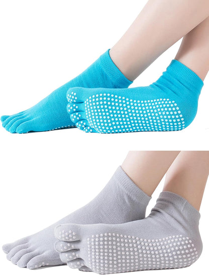 1/2 Pairs Grippy Socks Woman Pilates Grip Socks Non Slip Full Toe Barre Ballet Non Skid Yoga Socks One Size 5.5-9