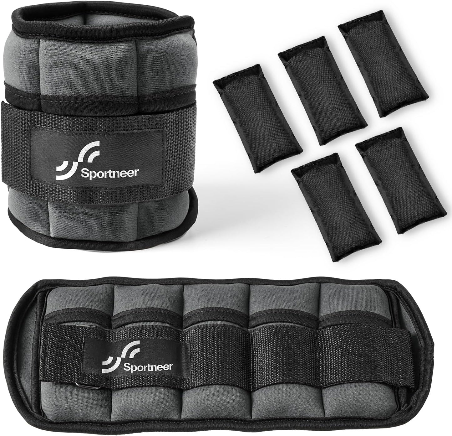Sportneer Adjustable Ankle Weights Set - 1 Pair (2-10 lbs) Removable Sandbags for Women & Men, Comfortable Neoprene Leg Weights for Walking, Running, Pilates, Yoga, Home Workout & Physical Therapy