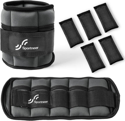 Sportneer Adjustable Ankle Weights Set - 1 Pair (2-10 lbs) Removable Sandbags for Women & Men, Comfortable Neoprene Leg Weights for Walking, Running, Pilates, Yoga, Home Workout & Physical Therapy