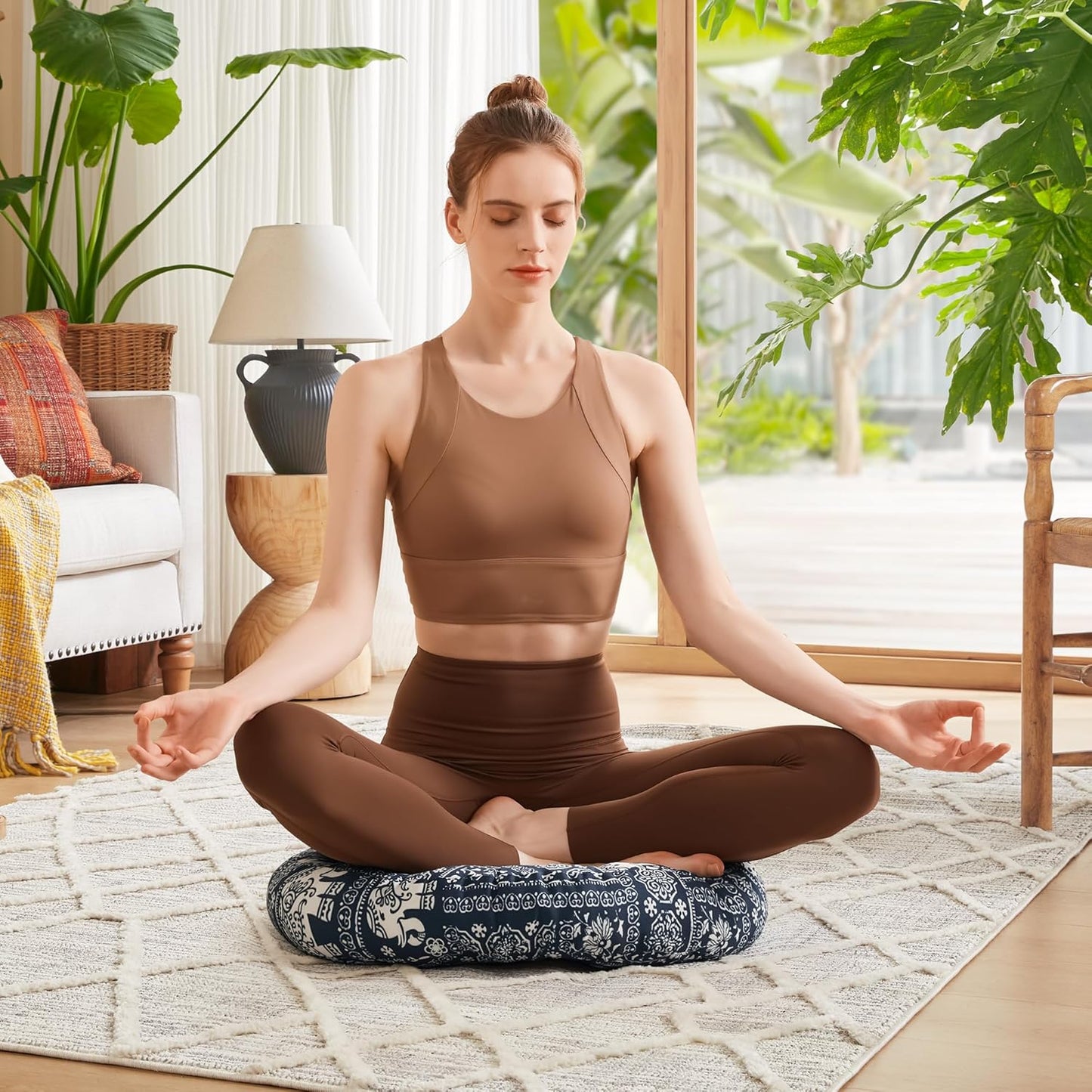 Codi Boho Floor Pillow, Large Meditation Cushion for Adults, Square Pillows Seating for Yoga Living Room Tatami Sitting Home Decor, Memory Foam Added, 22x22 Inch, Multi Patchwork