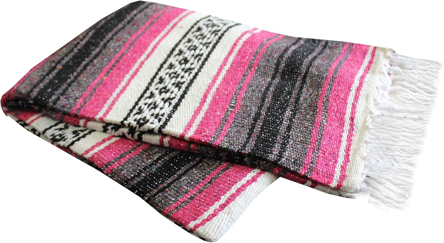 Del Mex Classic Mexican Blanket, Large Authentic Woven Falsa Throw (70"x50"), Artisan Southwest Décor for Beach, Yoga, Outdoors (Lavender)