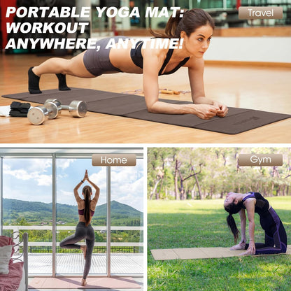 Nuanchu 3 Packs Foldable Yoga Mat Yoga Gift Non-slip Fitness Pilates Mats 6mm Thick with Strap Poe Material 69 x 24 x 0.24" Lightweight Multi-purpose Workout Mats for Exercise Home Travel
