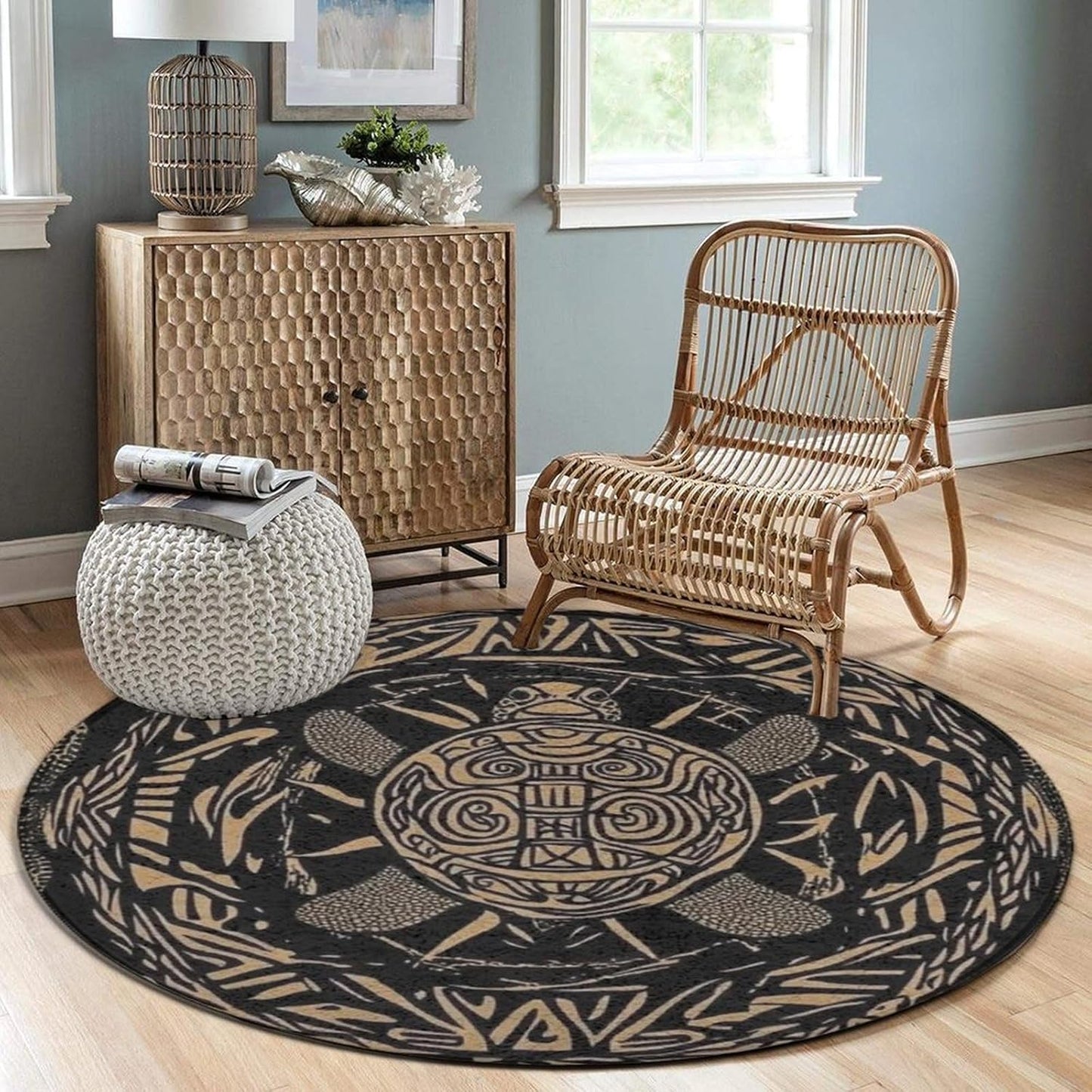 Room Sofa Yoga Soft Round Carpet, Home Decor Non Slip Kitchen Office Circle Rug, Machine Washable Modern Round Area Rug Beach Turtles, 60inch