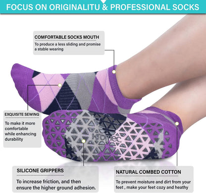 Non Slip Yoga Socks with Grips for Pilates, Ballet, Barre, Barefoot, Hospital Anti Skid Socks for Women and Men