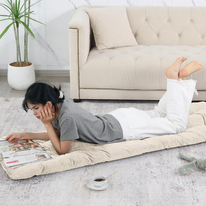 HOMBYS Floor Lounger Pillow Foldable and Tufted Design Long Floor Cushion for Yoga, Reading, Sleeping, Meditation, Elastic Band for Roll Up and Easy Storage, Machine Washable, Dark Grey, 74"x27"