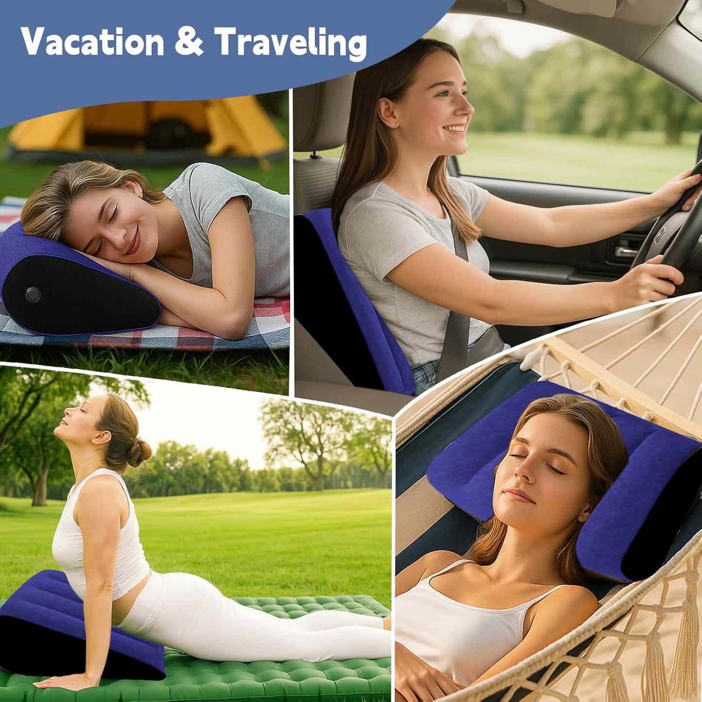 Prosixtoy Portable Wedge Pillow Inflatable Cushion - Body Positioners Lightweight Wedge Pillow for Sleeping, Leg Elevation, Use in Bed, Travel, Camping, Fast Inflating Deflation (Black)