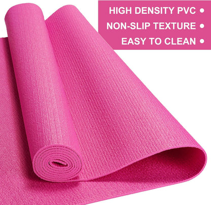 3 mm Thick Yoga Mat Bulk, Non Slip Exercise Workout Fitness Pad for Women Men, Gym Home Yoga Pilates, Easy to Clean, Sturdy PVC