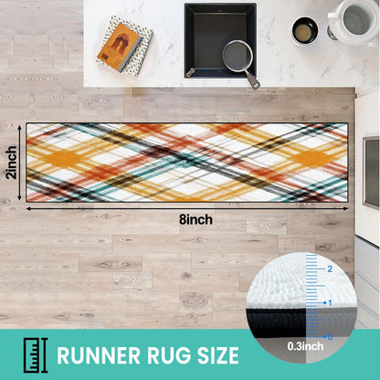 Runner Rug Washable 2x6 White Navy Blue Green Tartan Plaid Scottish Texture from Tartan Plaid Non-Slip Hallway Area Rug Indoor Outdoor Home Decor for Entryway Bathroom Kitchen Carpet Yoga Floor Mat