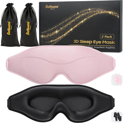 BeHoomi Sleep Mask, Premium Eye Mask for Sleeping, Total Blackout, Super Soft Comfort, Adjustable Fit, Upgraded 3D Ergonomic Designed Sleeping Mask for Home, Office, Travel, Meditation, Yoga, Pink