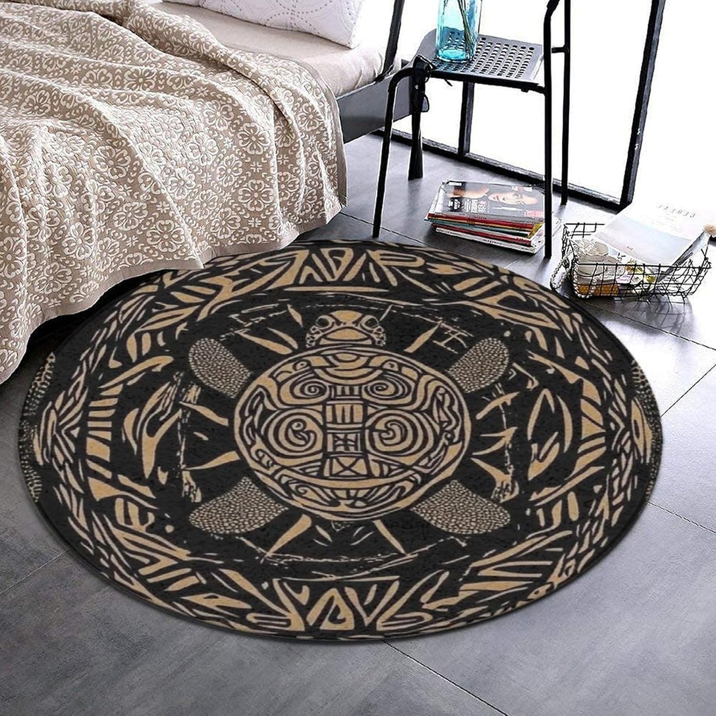 Room Sofa Yoga Soft Round Carpet, Home Decor Non Slip Kitchen Office Circle Rug, Machine Washable Modern Round Area Rug Beach Turtles, 60inch