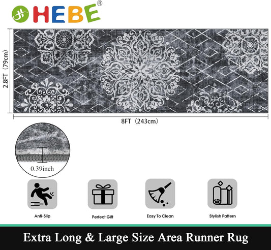 HEBE Washable Area Rug 5'x7' Non Slip Soft Distressed Medallion Bedroom & Living Room Accent Throw Vintage Entry Floor Carpet for Dining Room, Bathroom & Entryway - Colors B