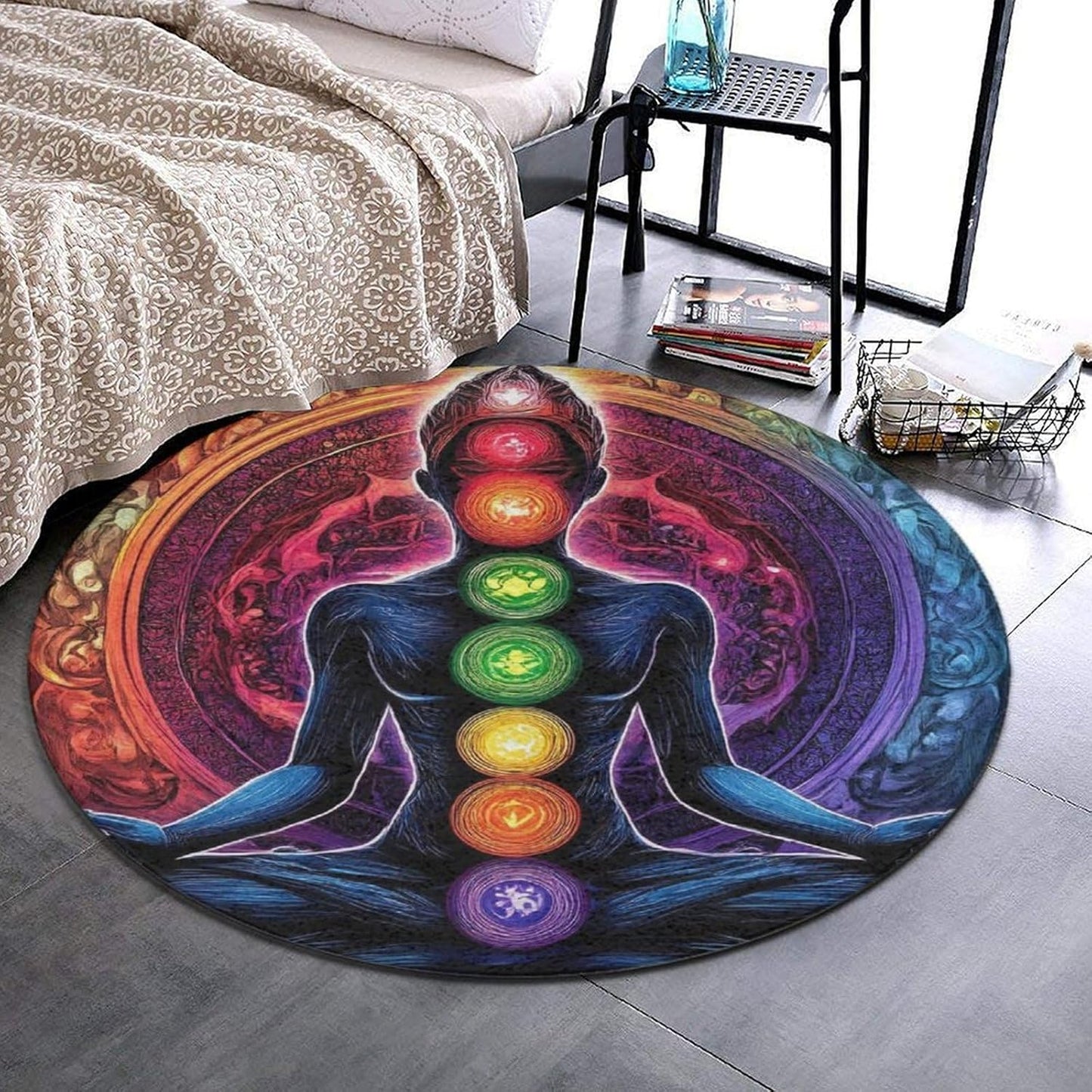 Home Decor Non Slip Kitchen Office Circle Rug, Machine Washable Modern Round Area Rug, Room Sofa Yoga Soft Round Carpet Purple Galaxy Trippy Space Astronaut Art, 36inch