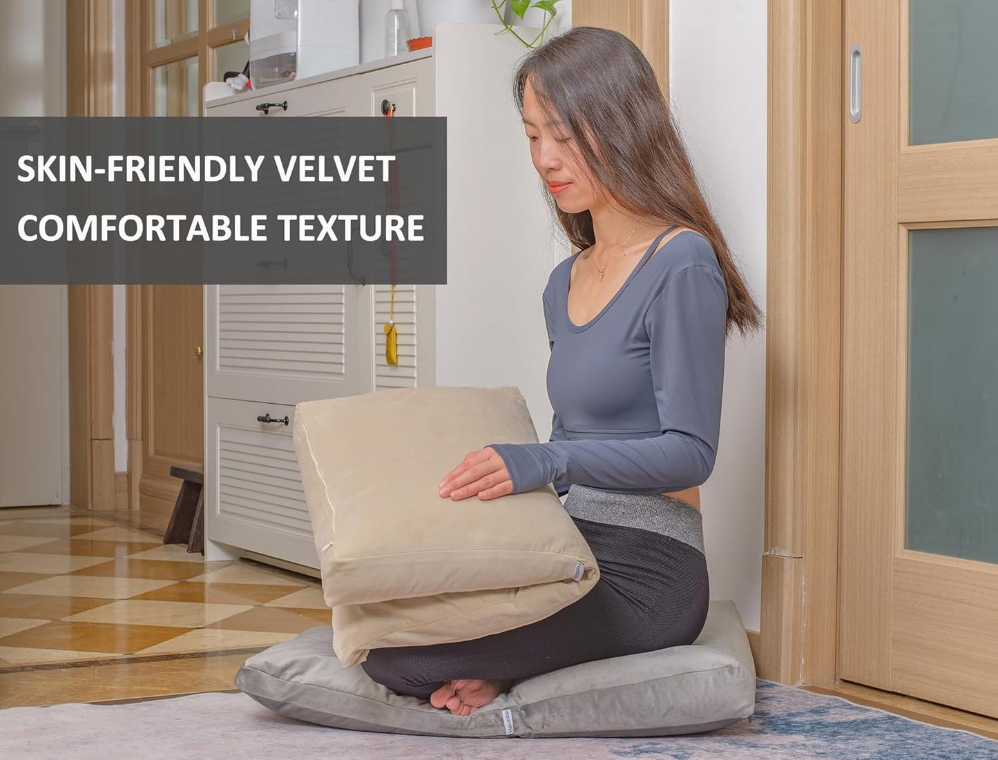 Meditation Cushion,Velvet Meditation Pillow and Zabuton 2-in-1 Portable Design(50 * 70CM). (Dark Gray, Service H：9cm)