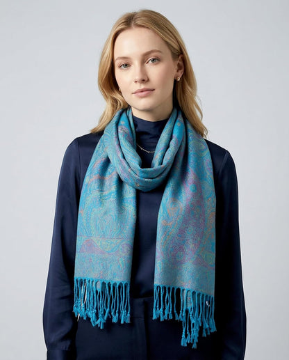 Achillea Reversible Paisley Pashmina Rave Scarf – Exotic Indian Shawls and Wraps for Evening Dresses, Festivals, All Seasons - Colors B