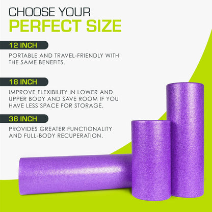 ProsourceFit High Density Foam Rollers 12 - inches long, Firm Full Body Athletic Massage Tool for Back Stretching, Yoga, Pilates, Post Workout Muscle Recuperation, Black