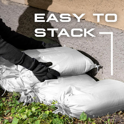 (Not Made in China) 20 Pack, Heavy Duty Sand Bags for Flooding, Empty Sandbags with Tie Strings, UV Protection 1600 Hours, Flood Control,14in x 26in, Sandbag for Weight, 50lb Capacity, White