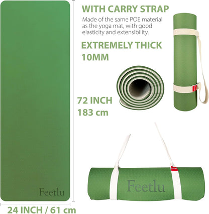 Extra Thick Exercise Yoga Mat with Strap - 2/5 Inch (10MM), Non-Slip Workout Mat for Yoga, Pilates, and Floor Exercises