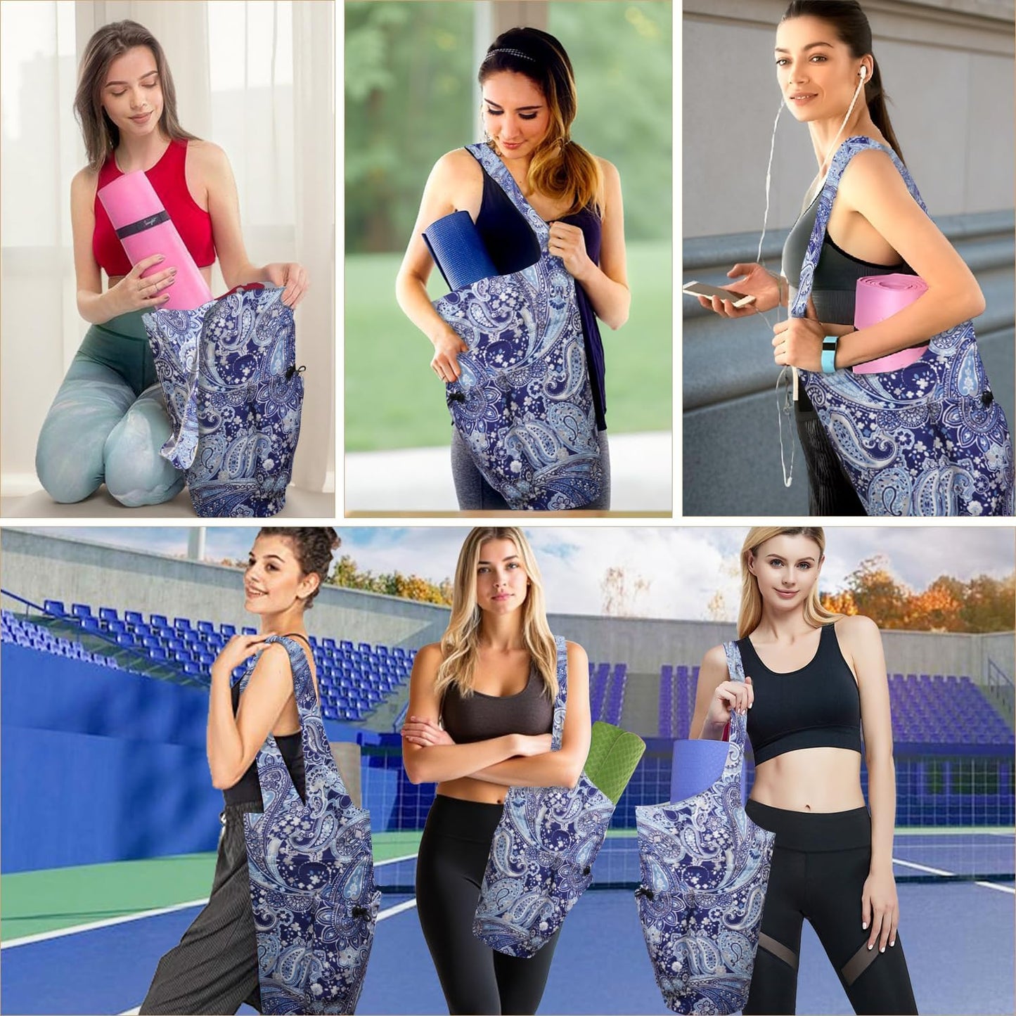 Yoga Mat Bag Carrier for Women Workout Large Waterproof with Zipper Pocket, Keychain and Wide Shoulder Straps