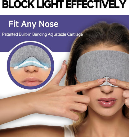 Mavogel Cotton Sleep Eye Mask - Updated Design Light Blocking with Adjustable Nose Bridge, Soft and Comfortable Night Eye Mask for Men Women, Eye Blinder for Shift Work, Includes Travel Pouch, Black