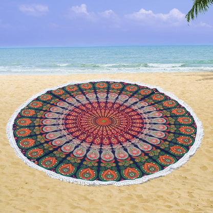 Mandala Round Beach Tapestry Boho Hippie Blanket Bohemian Large Table Cloth Home Decor Yoga Mat Meditation Picnic Rug Throw Hippy Gypsy Tablecloth Roundie (42 Inches, Orange And Blue)