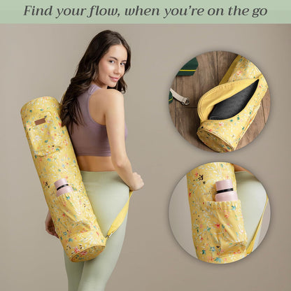 Maison d' Hermine Yoga Mat bag, Cylindrical bag for Woman&Men, yoga mat Bag &Adjustable shoulder straps Yoga Mat Carrier Bag with Drawstring Water Bottle Pocket and zipper pocket Easter Gifts