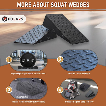 Folaps Squat Wedge Block with Guide for Heel Elevated Squat Weightlifting Slant Board for Squats with Carry Bag to Improve Mobility Balance and Strength Performance