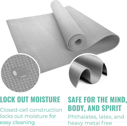 12-Pack Classic Yoga Mat With Carrying Strap, 68" x 24" Non Slip Exercise Mat, 4mm Thick Gym Mat, Bulk Non Toxic Yoga Mats for Home Workout, Schools, Classroom, and Studios
