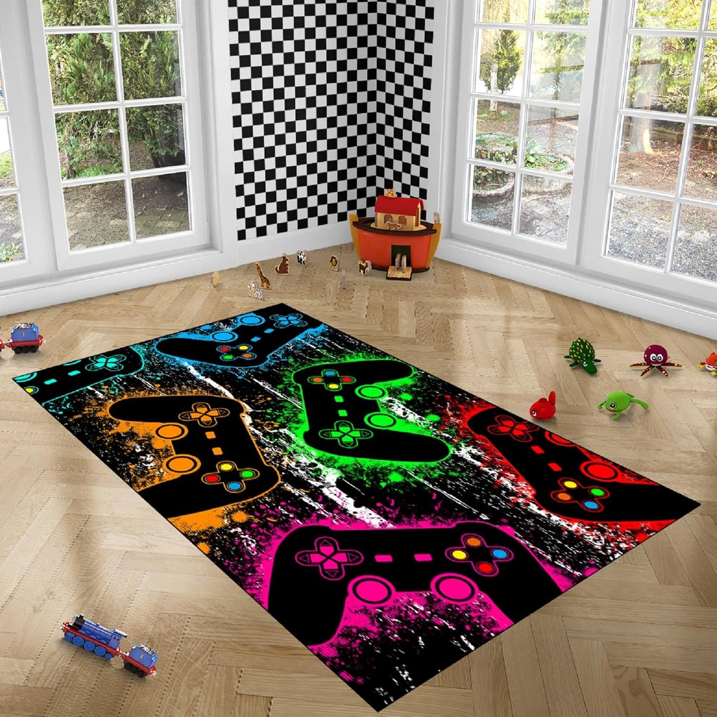 Game Controller Rugs for Bedroom Boys Living Room Gamer Gamepad Red Carpets Floor Mat Player Indoor Mats Gaming Art Design Home Decor Crystal Doormat Yoga Mats 3'x5'