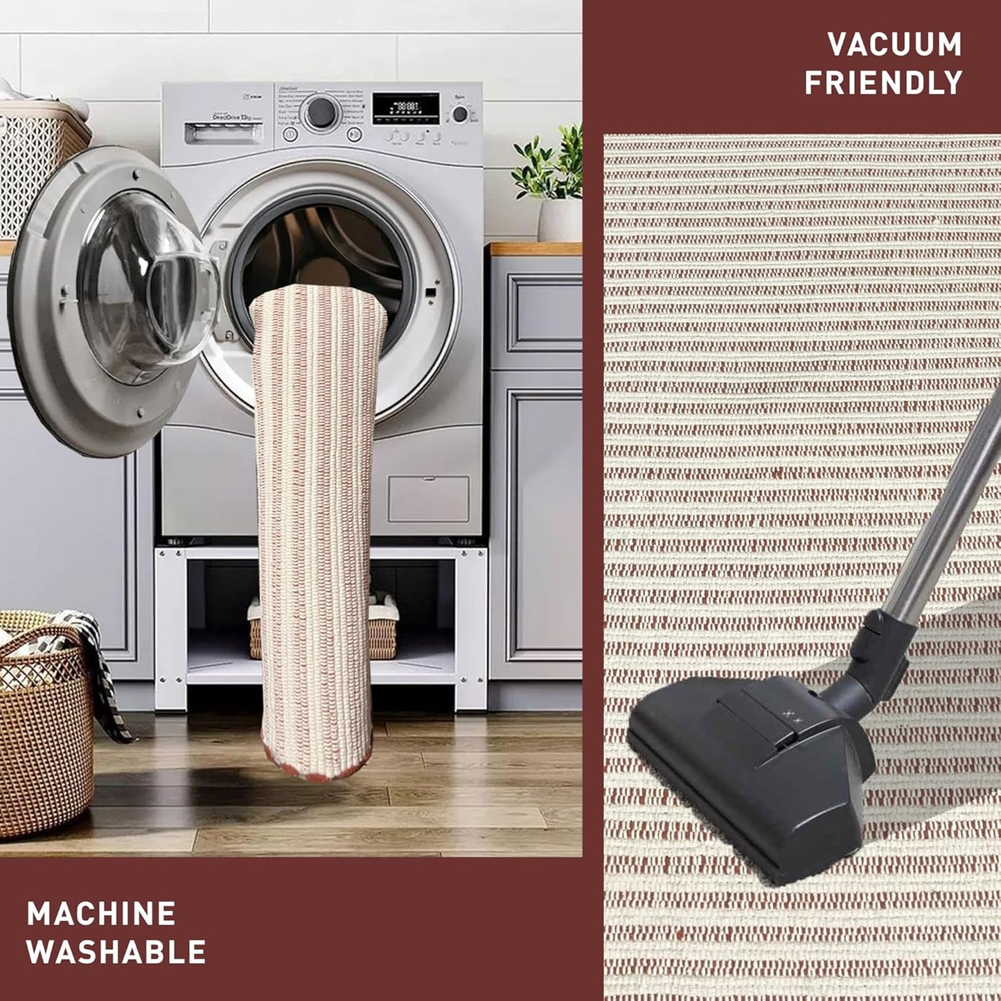 Chardin home Beige & Ivory Providence Runner 2.5x8 feet |Hand Woven Farmhouse Rug with Hand Knotted Fringes|Great in Kitchens entryways Hallways Bathrooms Meditation Yoga Mat|Reversible Cotton Rug