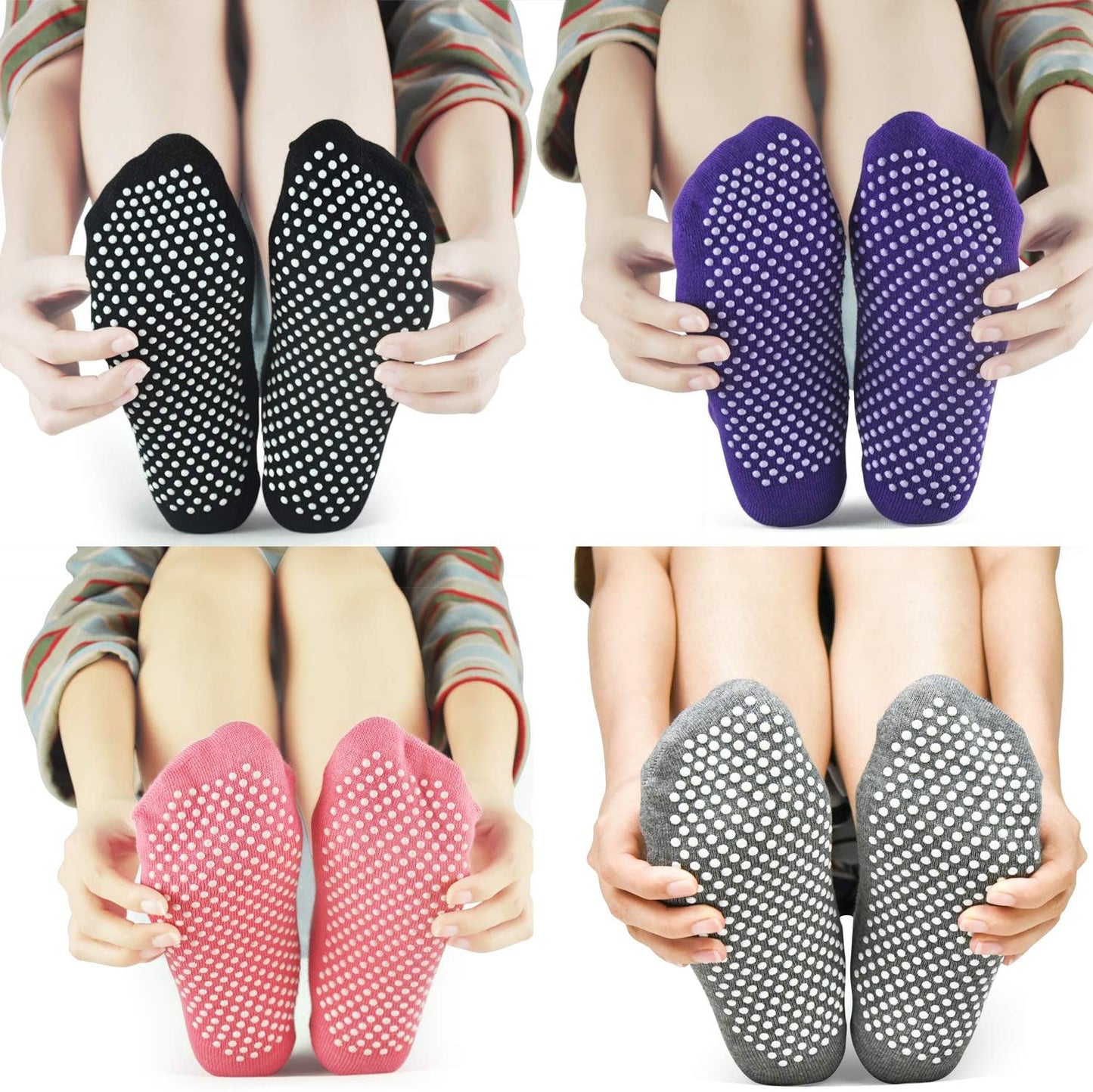 ELUTONG Pilates Non Slip Grip Socks for Women 1-4 Pairs Yoga Barre Ballet Workout Hospital Grippy Sock