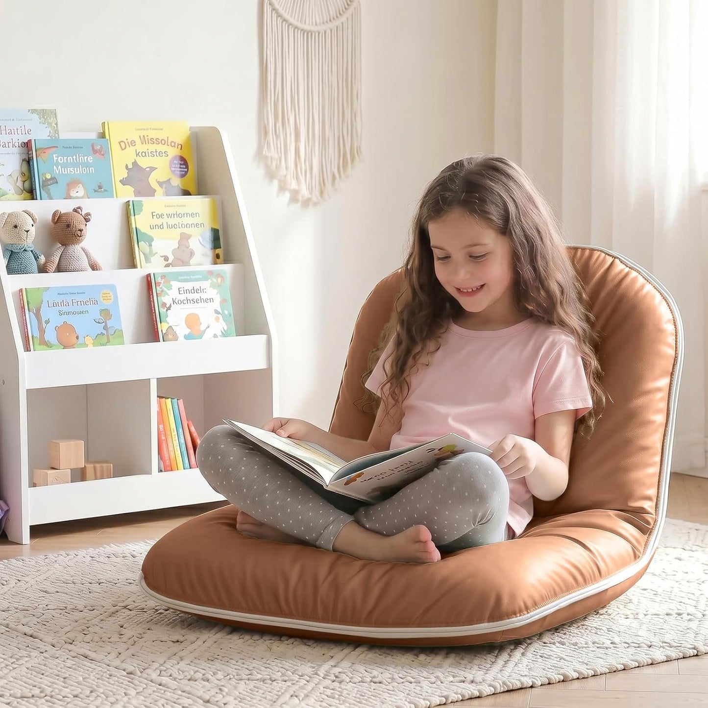 ZonLi Floor Chair for Adults, Adjustable Folding Meditation Chair with Back Support, Cozy Lazy Floor Sofa Chair for Reading Gaming Relaxing, Japandi Lounge Seat for Bedroom Dorm Living Room,Brown