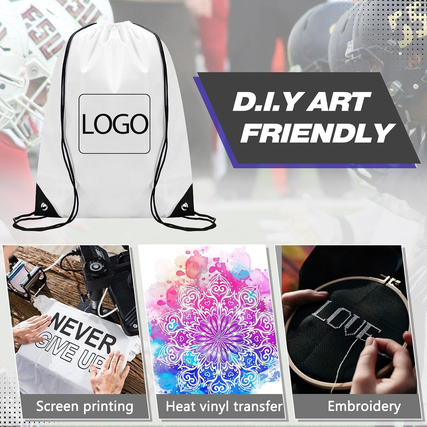 Shappy Drawstring Backpack Bulk Sports Gym Cinch Bag Polyester String Bag for Men Women(10 Colors,100 Pcs)