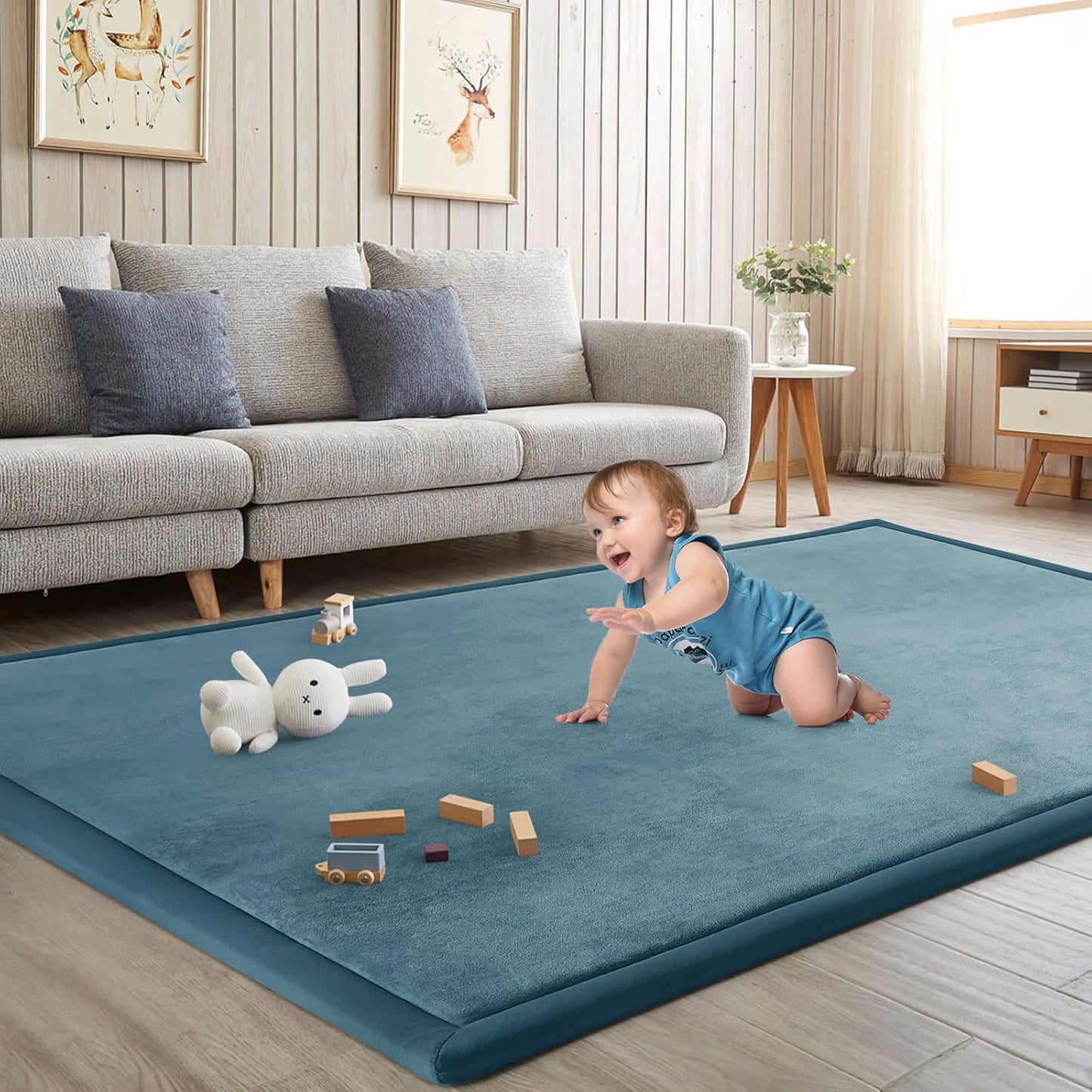Baby Play Mat for Floor Nursery Rug Muscle Mat Area Rug Playroom Rug 79"x110" Playpen Mat Memory Foam 1.3" Thick Crawling Mat For Babies,Toddlers, Infants, Kids,Grey