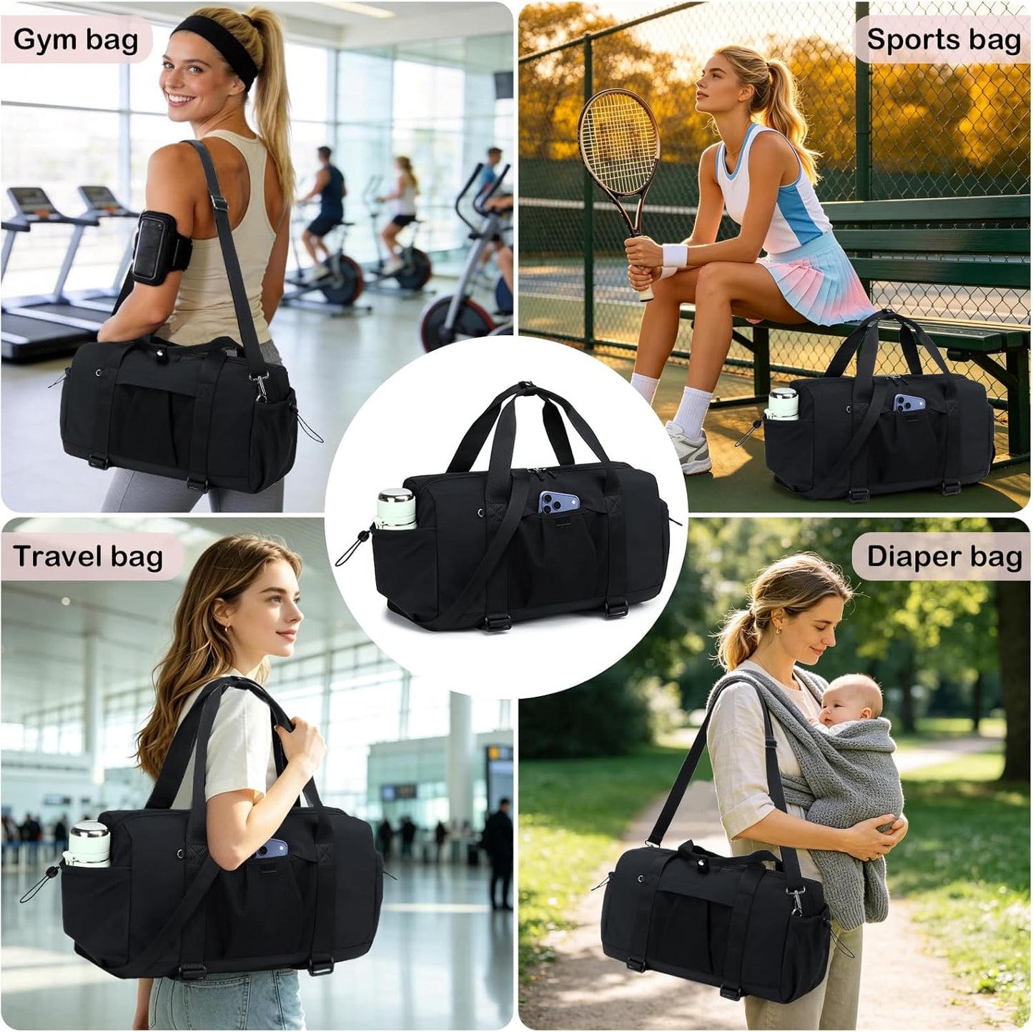 LEDAOU Small Gym Bag for Women, Mini Duffle Bag with Yoga Mat Holder Lightweight Carry On Sports Bag with Separate Shoe Pocket and Wet Pocket Duffel Bags Dance Yoga Workout Bag (Pink)
