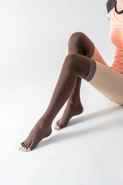 Verdancy Yoga Pilates Toe Socks - Toeless With Grips for Women, Non-Slip Cushioned Over Knee Thigh High