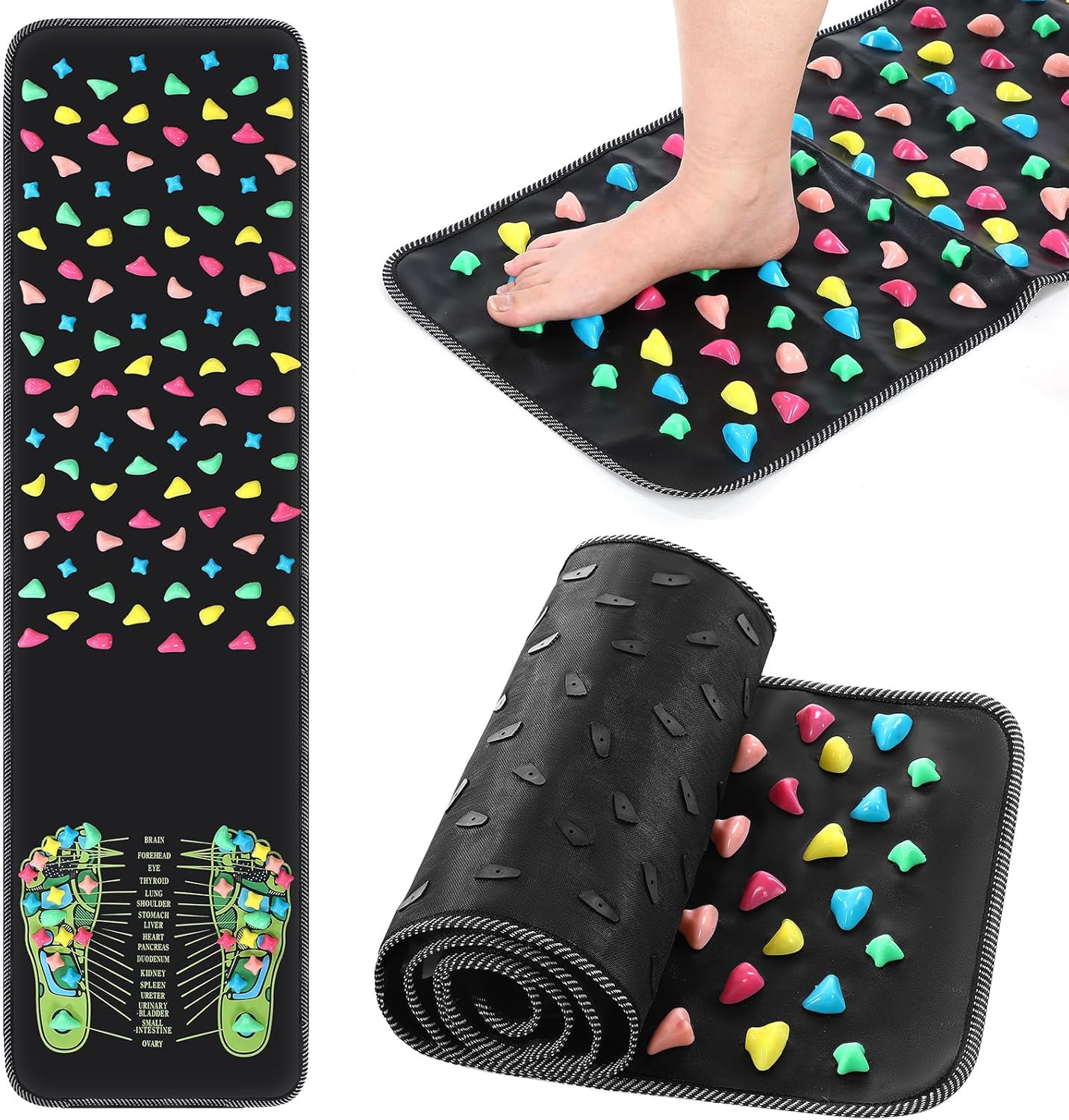 TrelaCo Foot Massage Mat Reflexology Walk Stone Road Foot Massage Acupoint Mat for Acupressure Relaxes for Long Sitting Elderly Students and Office Workers (27.56 x 13.78 Inches)