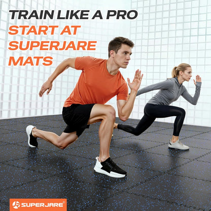 SUPERJARE 0.56'' Thick 12 Pcs 48 Sq Ft Rubber Top Exercise Equipment Mats, High Density EVA Foam Mats with Rubber Top, Interlocking Gym Flooring for Home Gym, Protective Workout Mat, Black/Grey