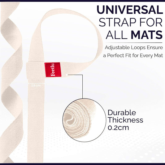 Yoga Mat Straps 2 in 1 - Cotton - Adjustable anti-slip straps for yoga, pilates, stretching, for carrying mats