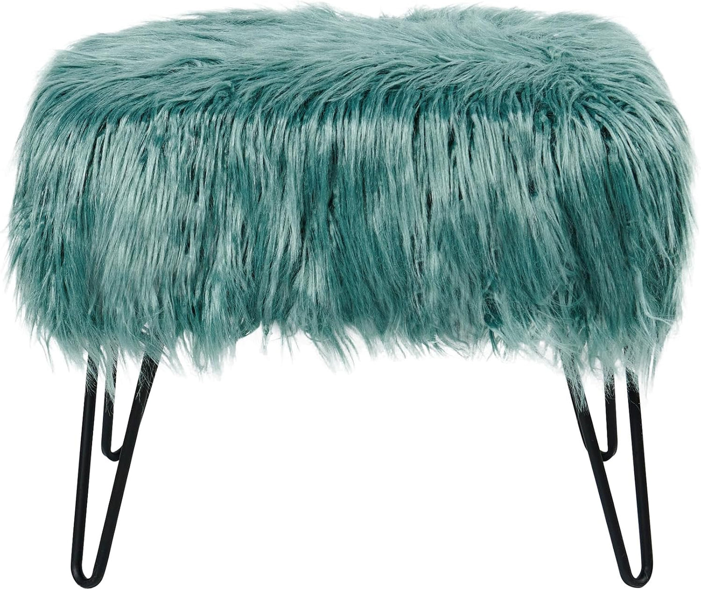 Home Soft Things Green Mongolian Faux Fur Ottoman, Desert Sage, 19'' x 13'' x 17'', Cozy Plush Fluffy Ottoman Foot Rest Stool for Living Room Bedroom Entryway Makeup Bench End of Bed Home Décor
