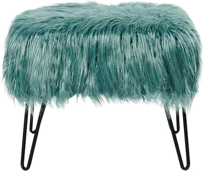 Home Soft Things Green Mongolian Faux Fur Ottoman, Desert Sage, 19'' x 13'' x 17'', Cozy Plush Fluffy Ottoman Foot Rest Stool for Living Room Bedroom Entryway Makeup Bench End of Bed Home Décor