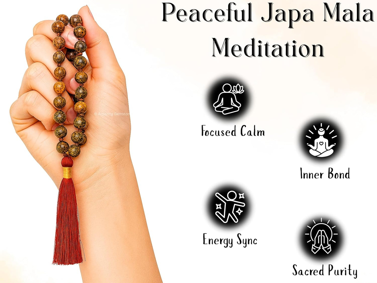 Amazing Gemstone 108 Beads Handmade Mala (Knotted, Rudraksha) - Colors A