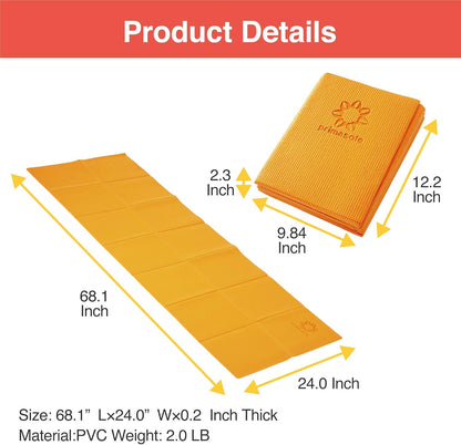 Primasole Folding Yoga Travel Pilates Mat Foldable Easy to Carry to Class Beach Park Tear resistant Travel Picnics 4mm Thick 9 Colors