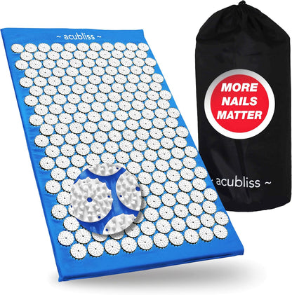 Premium Acupressure Mat, Strap & Pillow 3 piece Gift Set, 12,348 Acupuncture Pressure Points for Back Pain Relief, Increased Energy, Relaxation, Drawstring Bag, Deep Blue