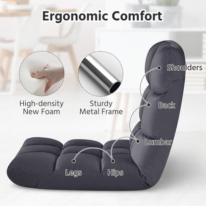 Yaheetech Adjustable Floor Chair with Back Support, Foldable Thick Padded Seat for Meditation&Gaming on Floor, Space Saving Lazy Lounger for Bedroom Dorm, Black