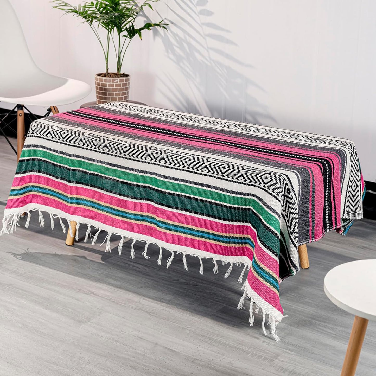 Airooglee 69" L x 51" W Large Mexican Blanket - Perfect as Yoga Outdoor Beach Serape Picnic Camping Woven Blanket, Boho Home Décor - Red